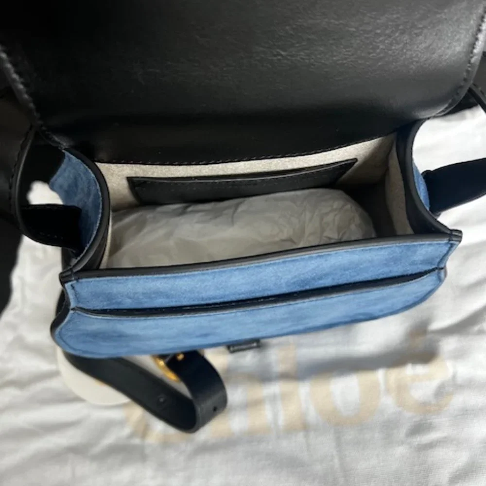 Brand New With Tags Chloe Marcie Cross Body Saddle Blue Suede Bag - Picture 7 of 13
